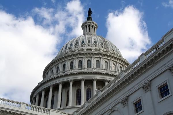 U.S. Capitol Building Rotunda on blue cloudy sky